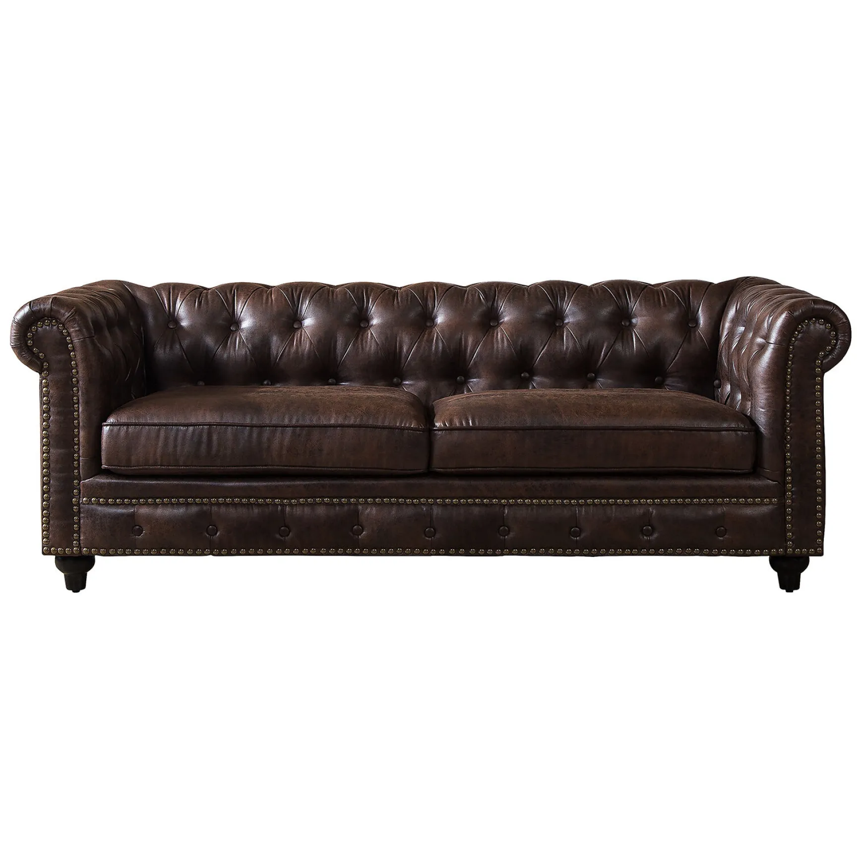Providence Chesterfield Brown Faux Leather Tufted Sofa, 79 Opening Sales