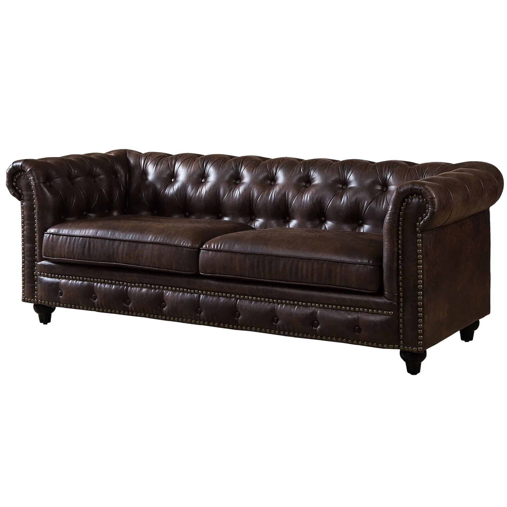 Providence Chesterfield Brown Faux Leather Tufted Sofa, 79 Opening Sales