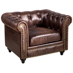Providence Chesterfield Tufted Brown Faux Leather Rolled Arm Chair Online Discount