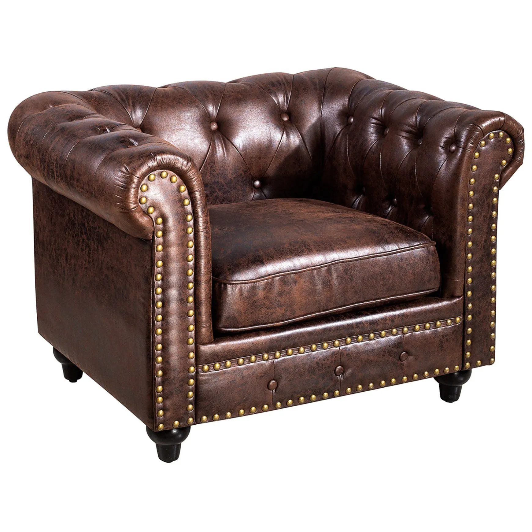 Providence Chesterfield Tufted Brown Faux Leather Rolled Arm Chair Online Discount