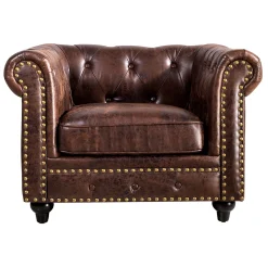 Providence Chesterfield Tufted Brown Faux Leather Rolled Arm Chair Online Discount