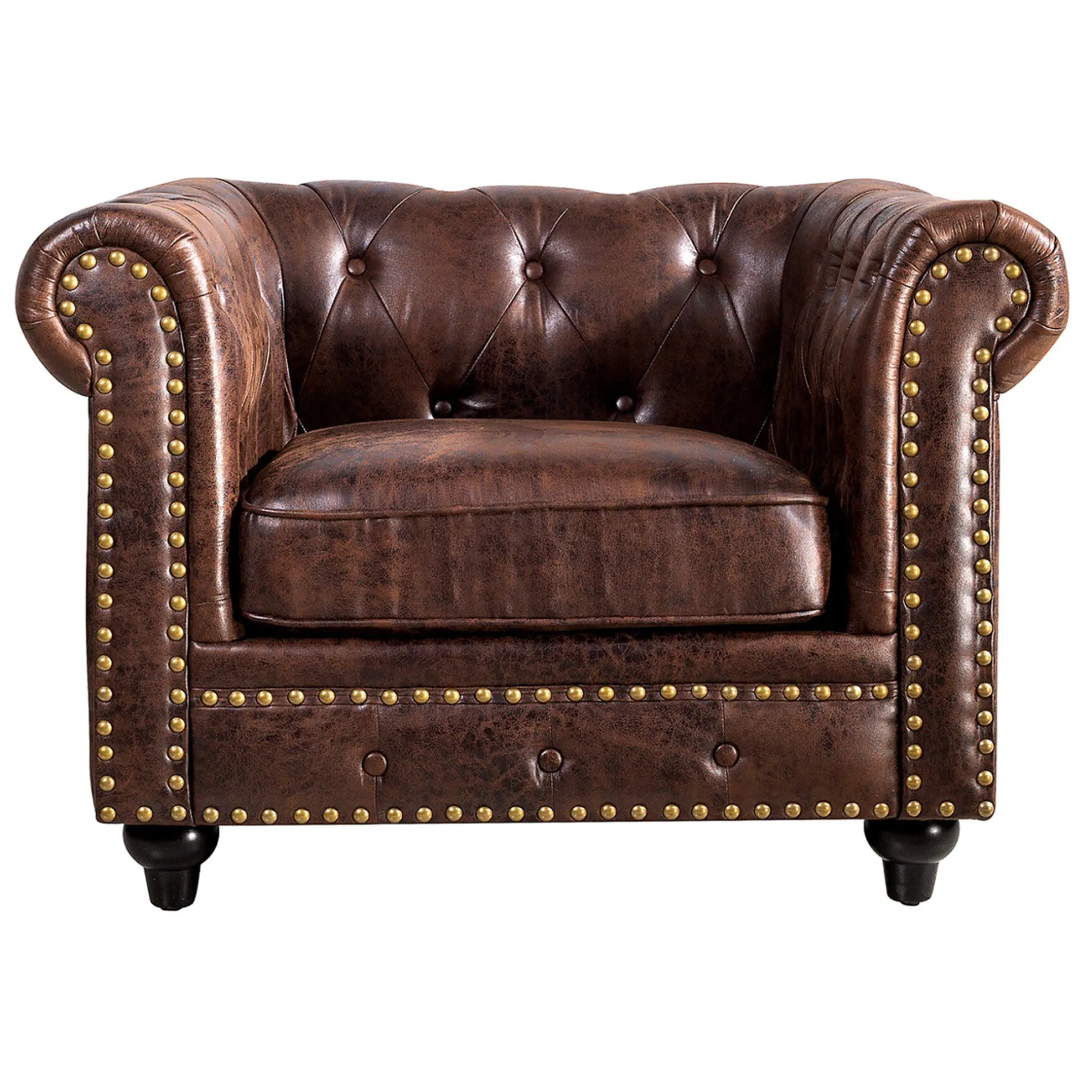 Providence Chesterfield Tufted Brown Faux Leather Rolled Arm Chair Online Discount