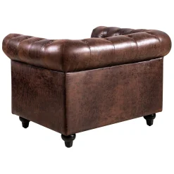 Providence Chesterfield Tufted Brown Faux Leather Rolled Arm Chair Online Discount
