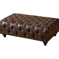 Providence Chesterfield Tufted Brown Faux Leather Ottoman Featured