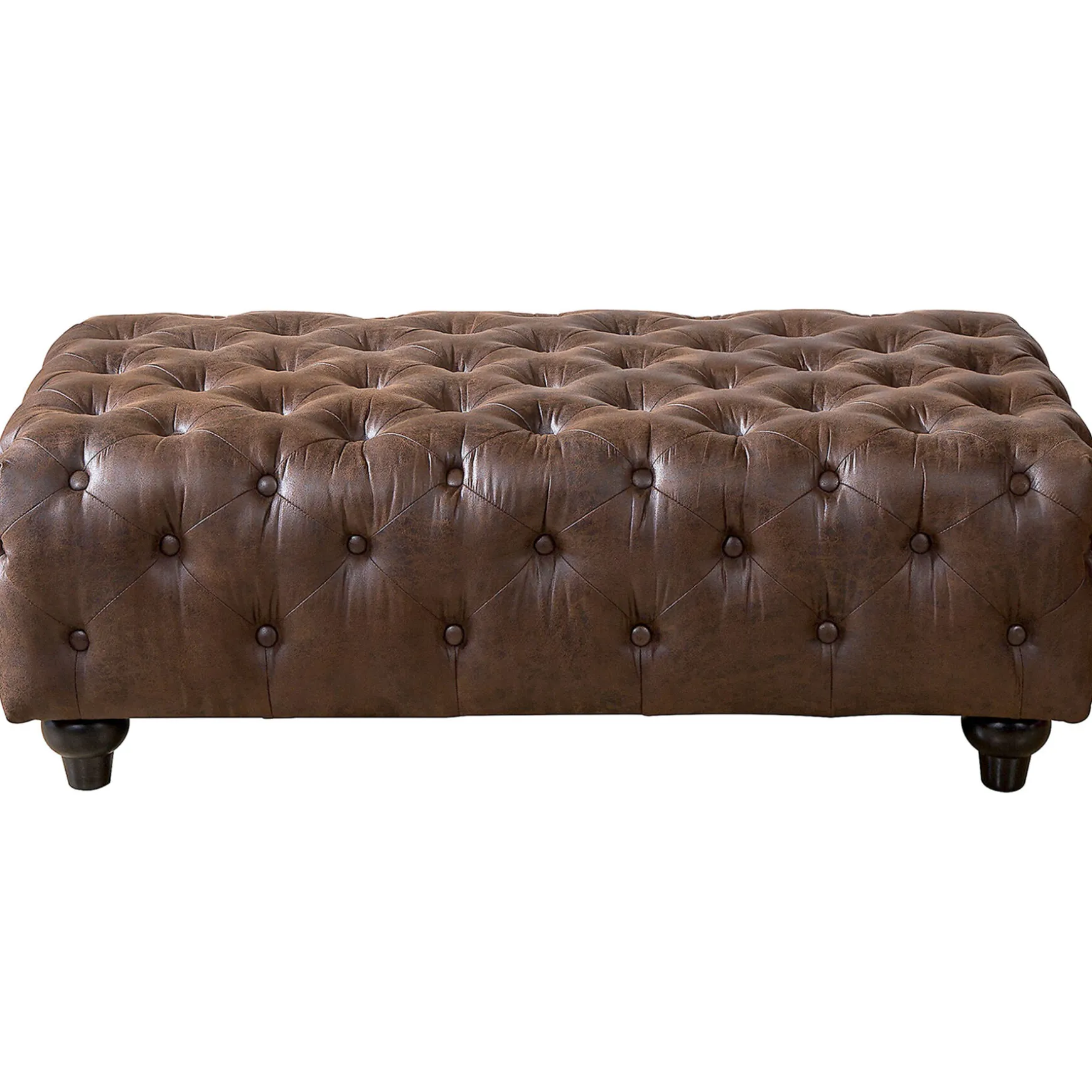 Providence Chesterfield Tufted Brown Faux Leather Ottoman Featured