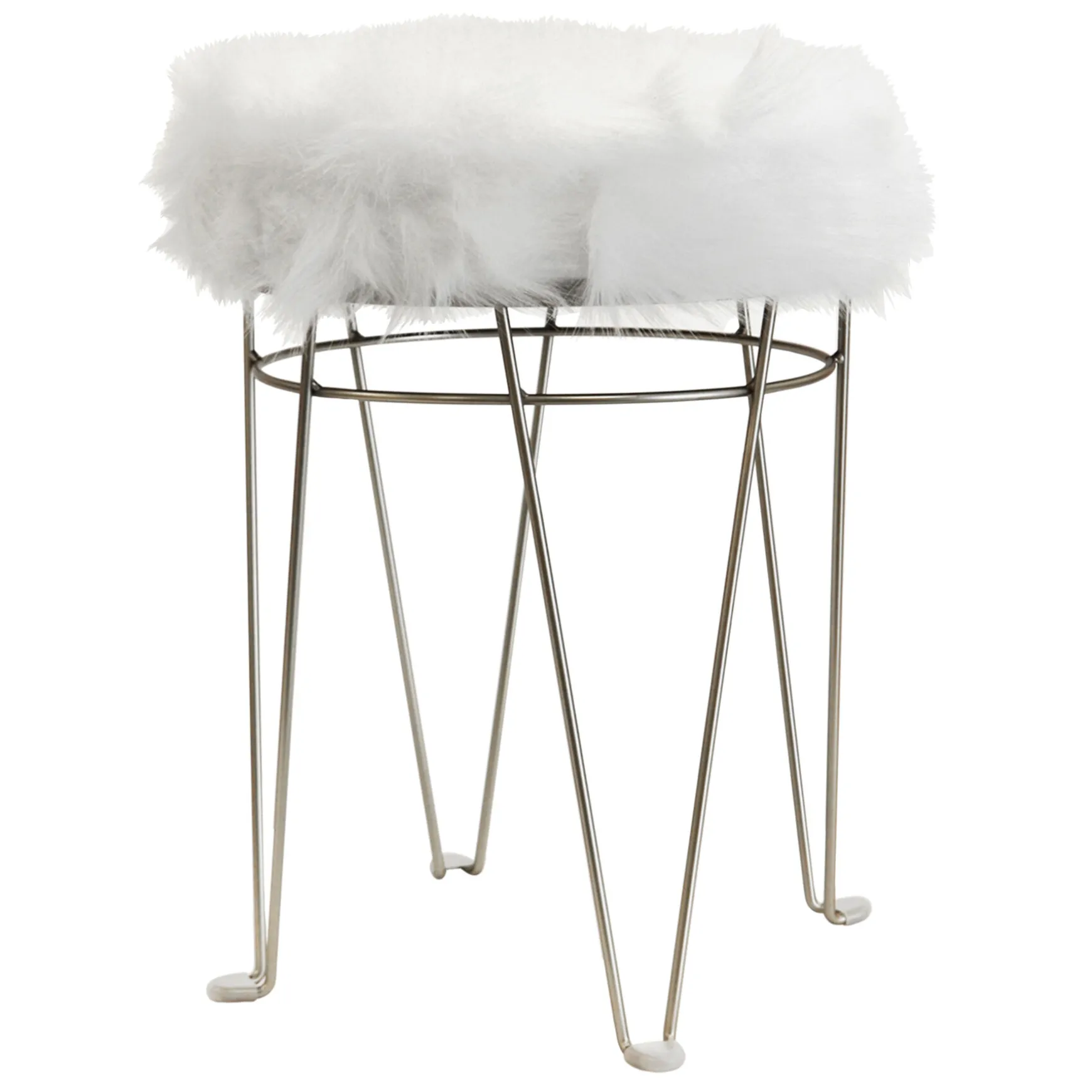 Rion Chrome Wire Vanity Stool/Padded White Faux Fur Seat Opening Sales