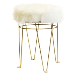 Rion White Faux Fur & Gold Vanity Stool Bargain Sale