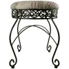 Round Metal Scroll Vanity Stool With French Script Cushion Flash Sale