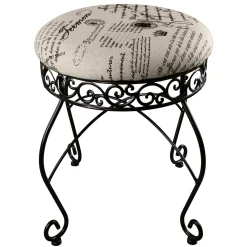 Round Metal Scroll Vanity Stool With French Script Cushion Flash Sale