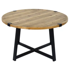 Round Wood Top Coffee Table With Metal X Base Clearance