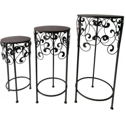 Round Wood Top With Scroll Metal Plant Stand, Small Opening Sales