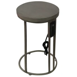Round Wood-Top Gold Metal C-Table With Usb Port, Small Online Discount