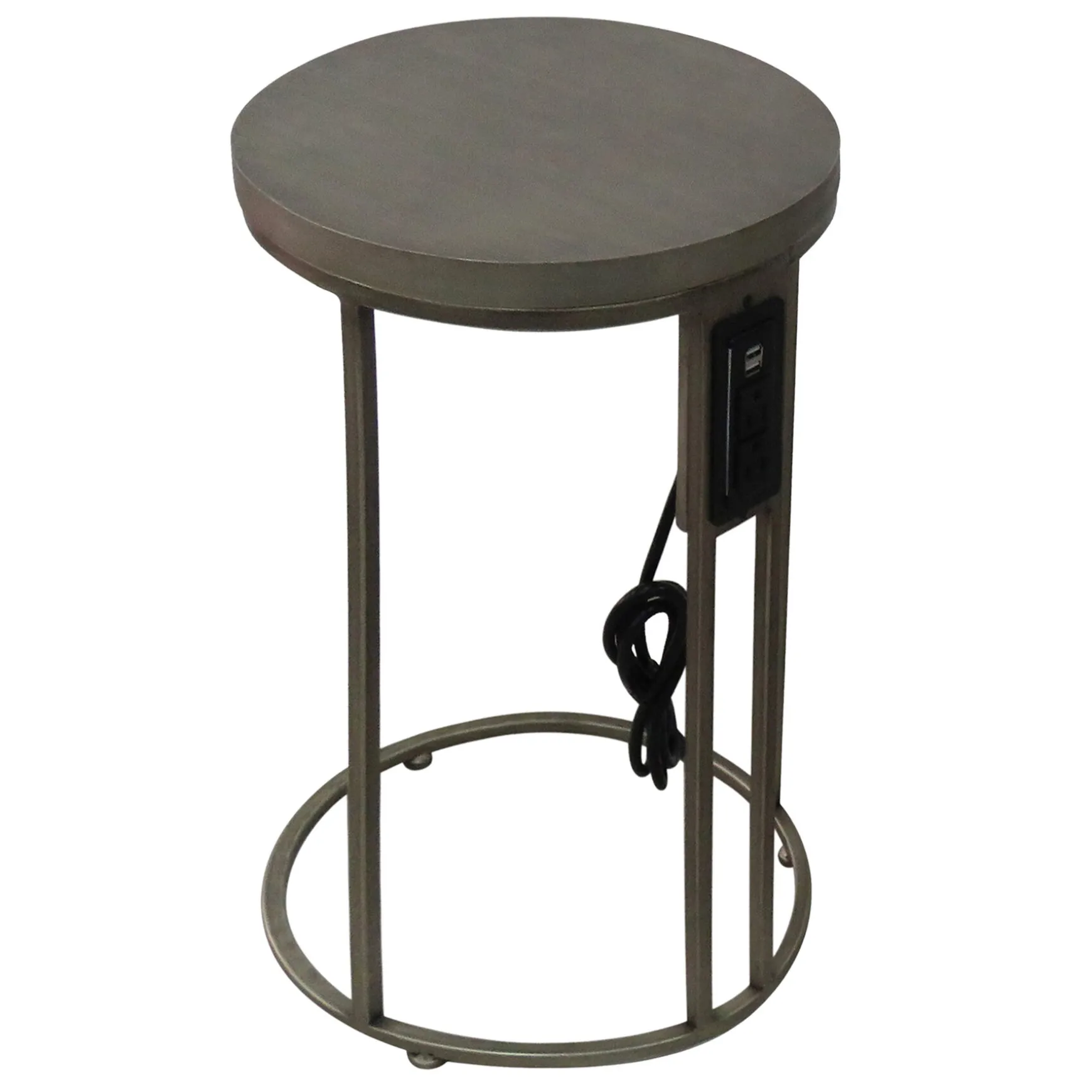 Round Wood-Top Gold Metal C-Table With Usb Port, Small Online Discount
