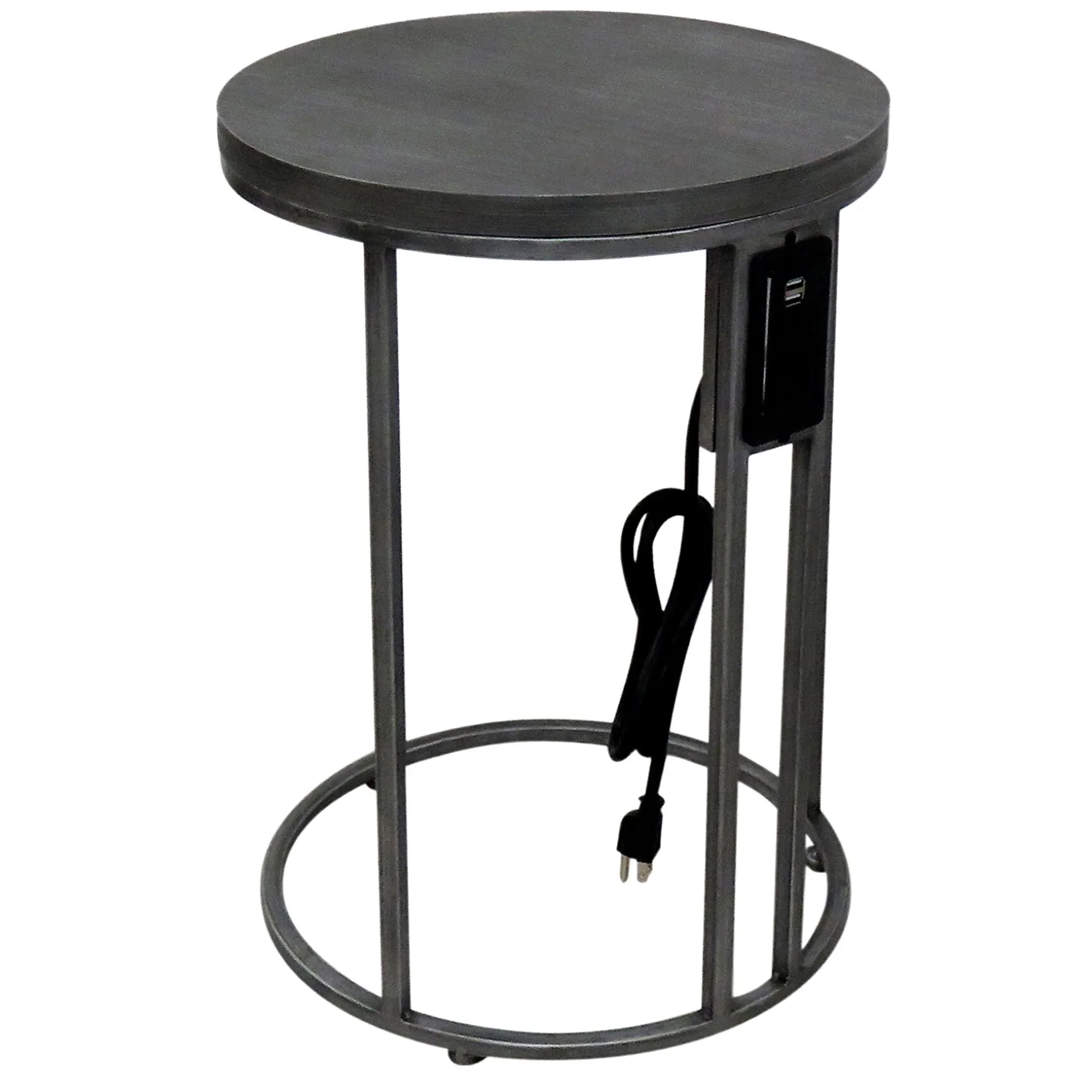 Round Wood-Top Metal C-Table With Usb Port, Silver Good Quality