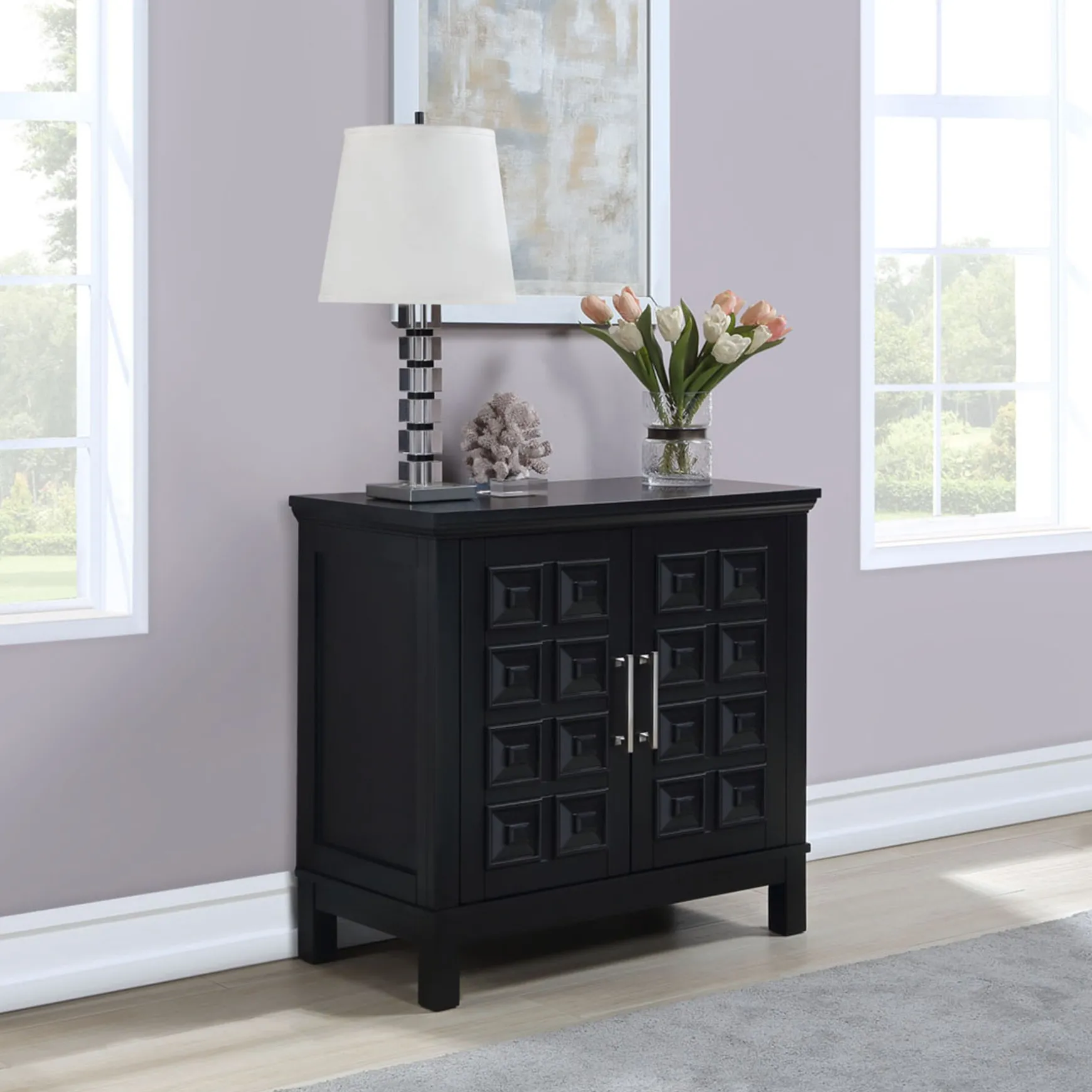 Sadie 2-Drawer Geometric Cabinet, Black Outlet