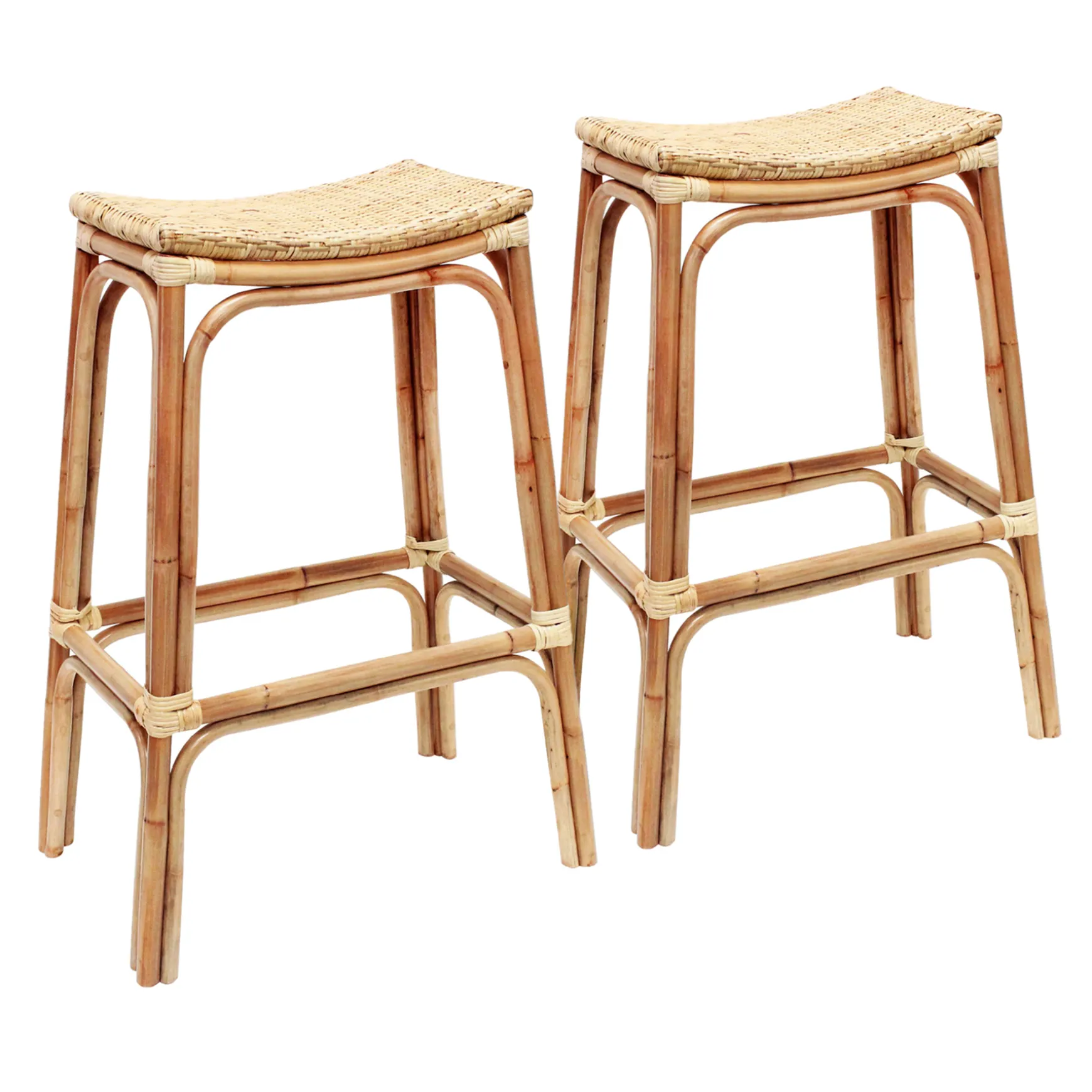 Set Of 2 Indah Rattan Backless Barstool, Honey Bargain Sale