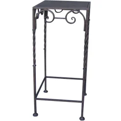 Square Wood Top Plant Stand With Brown Twist Metal Leg, Small Gift Selection