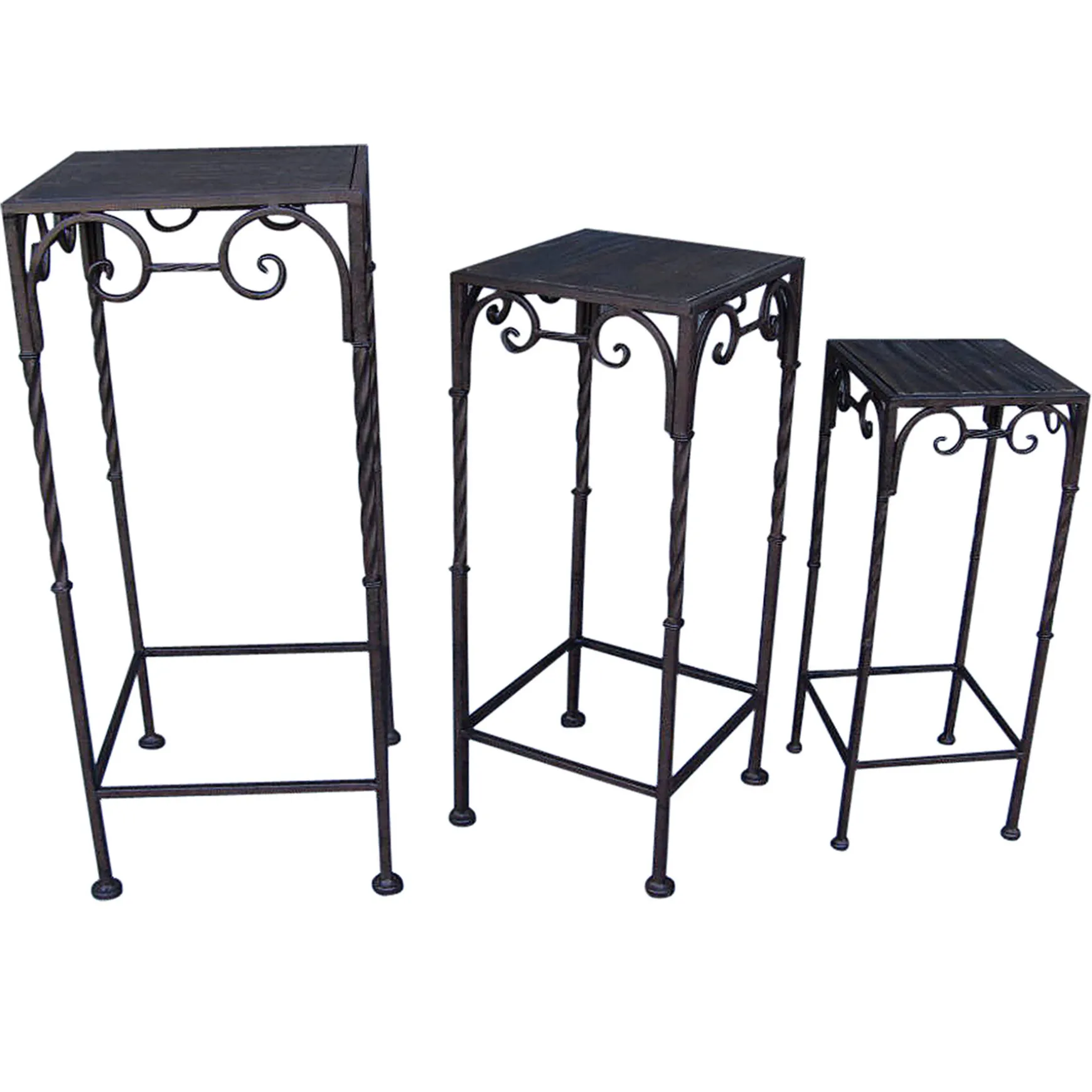 Square Wood Top Plant Stand With Brown Twist Metal Leg, Small Gift Selection