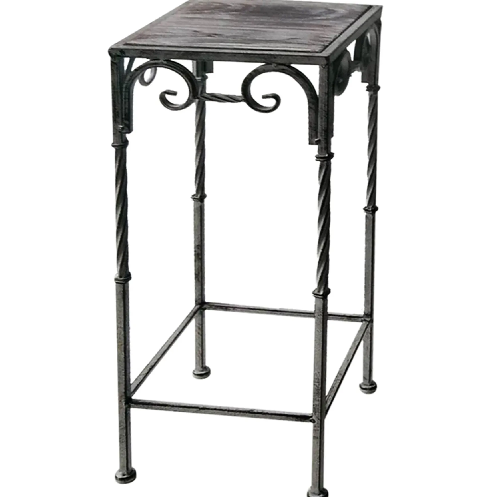 Square Wood Top Plant Stand With Rustic Twist Metal Leg, Large Clearance