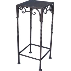 Square Wood Top Plant Stand With Brown Twist Metal Leg, Medium Online Discount