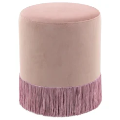 Velvet Blush Round Ottoman With Fringe Featured