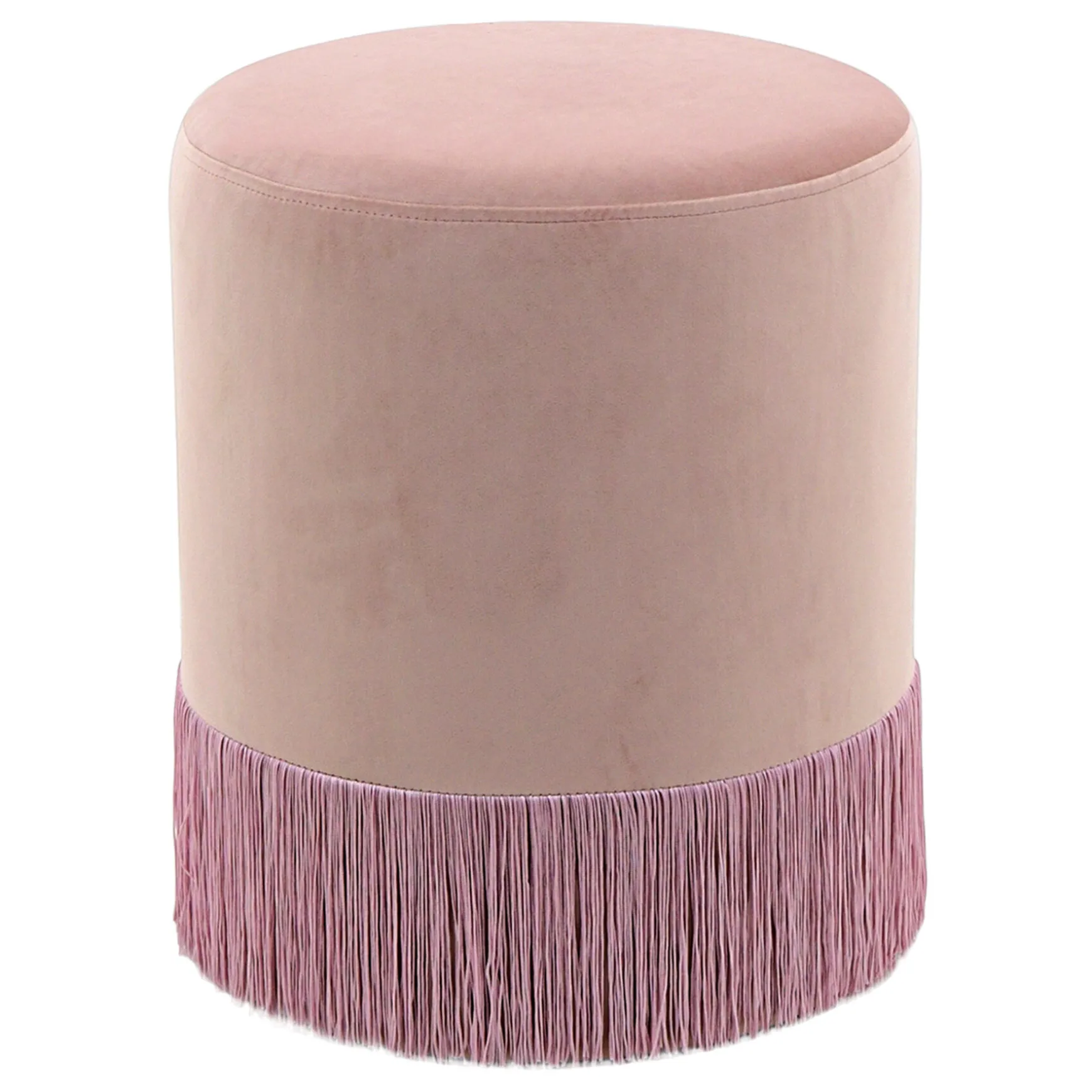 Velvet Blush Round Ottoman With Fringe Featured