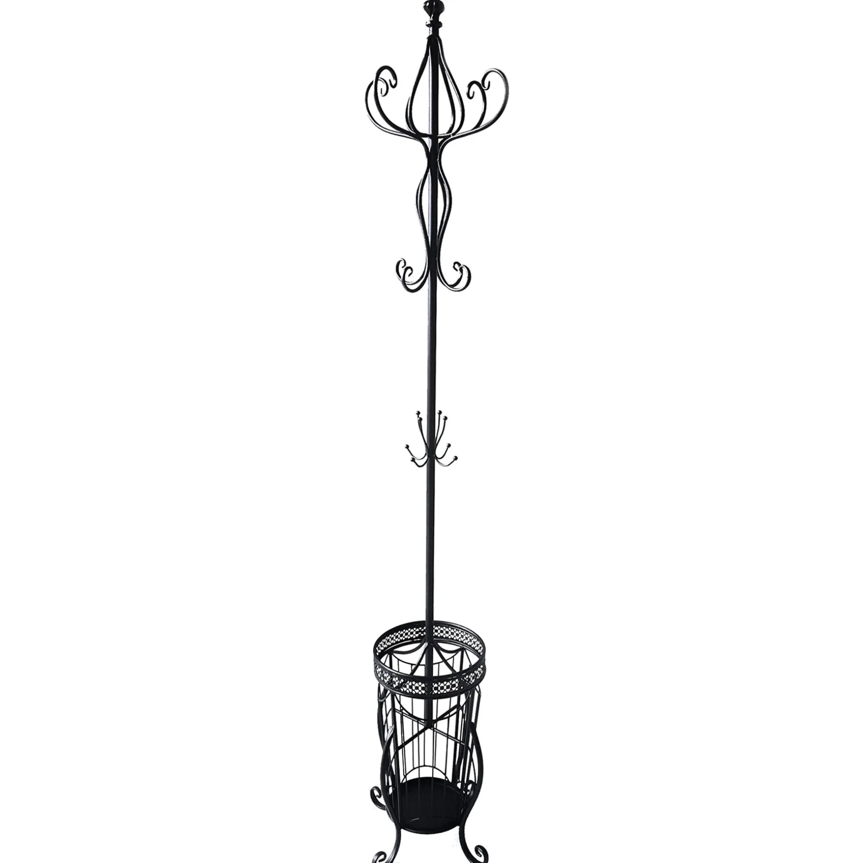 Victorian Style Metal Coat Rack With Black Finish, 73 Flash Sale