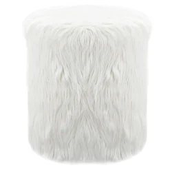 White Faux Fur Round Ottoman Fashion