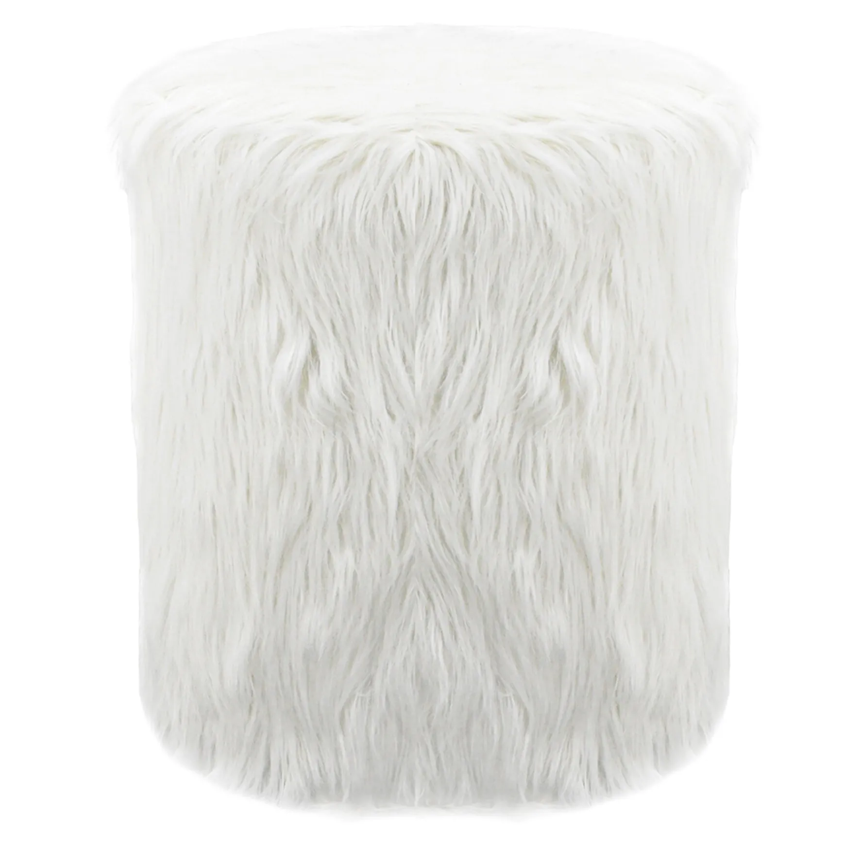 White Faux Fur Round Ottoman Fashion