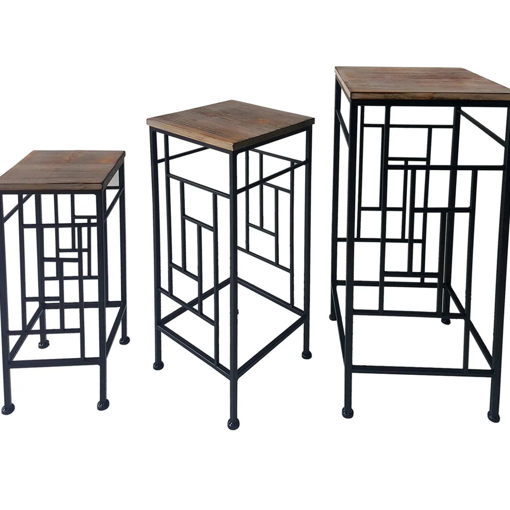 Wood Top Plant Stand With Metal Frame, Medium Fashion